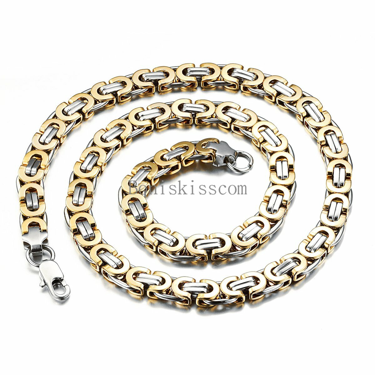 Women Men Punk Stainless Steel Flat Byzantium Curb Chain Link Necklace Jewelry