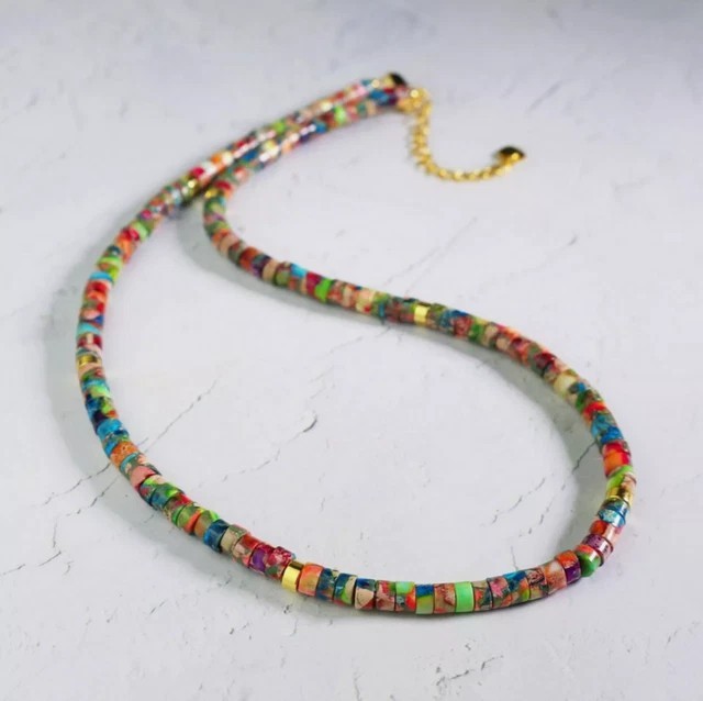 Natural Floral Imperial Jasper Beaded Choker Boho Crystal Minimalist Necklace