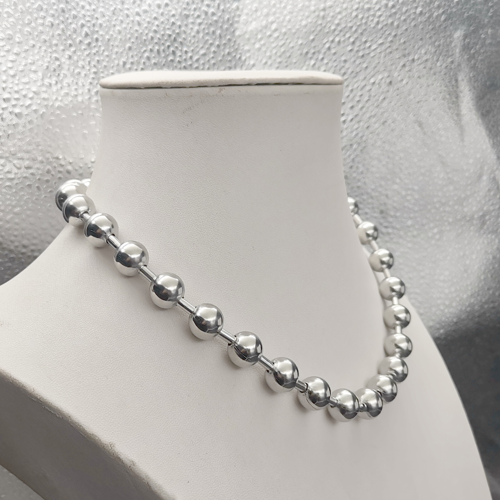 12mm 30inch Mens Necklace Stainless Steel Ball Beaded Chain Silver Huge Large