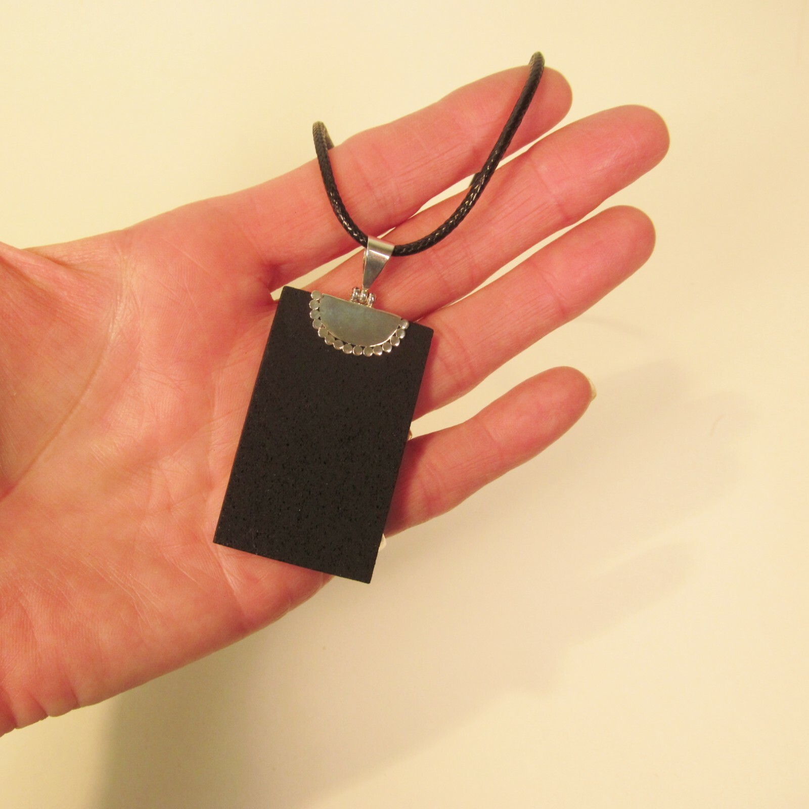 2″ Rectangle Lava Rock Stone 925 Sterling Silver Handmade Pendant