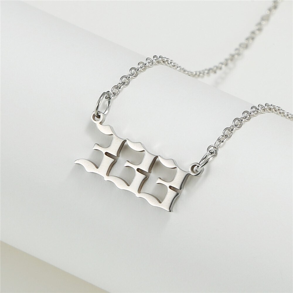 Silver 333 Angel Number Necklace, Jewelry Charms Minimalist Stainless Steel