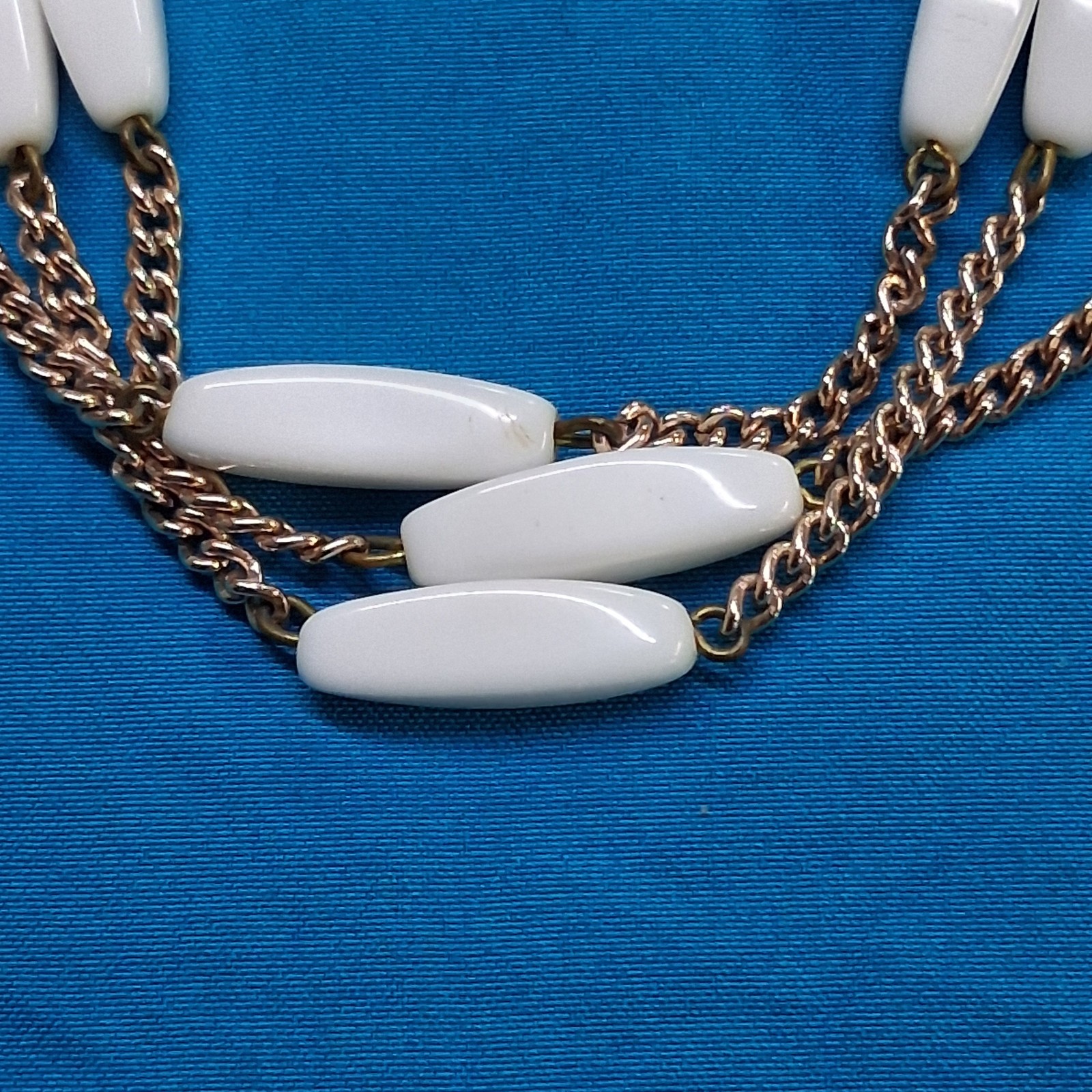 Vintage West Germany Marked White Polished Stone 3-Tier Gold Tone Necklace