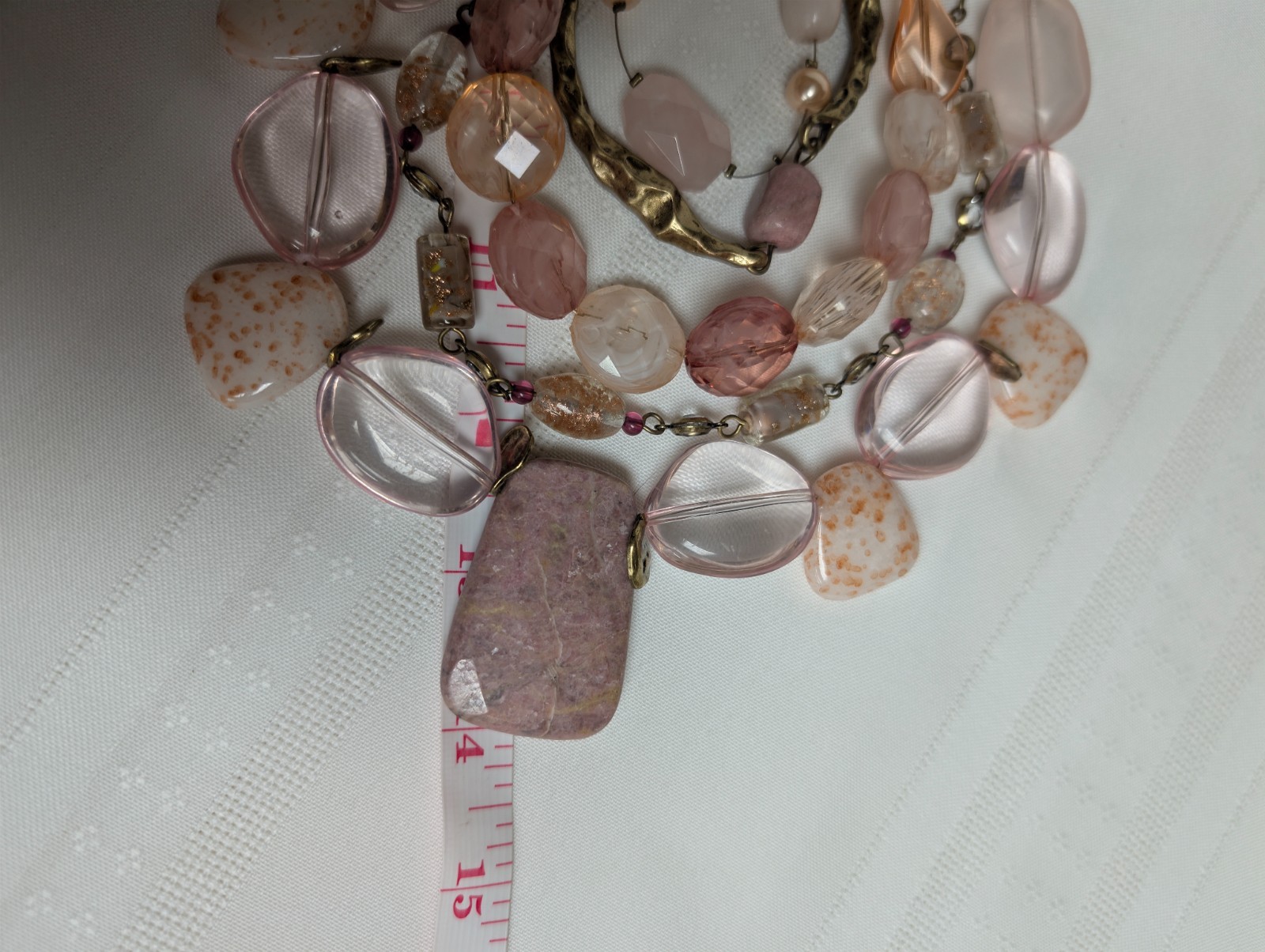 Bijoux Terner Pink Clear Beaded Stone Gold Toned Multi Strand Statement Necklace