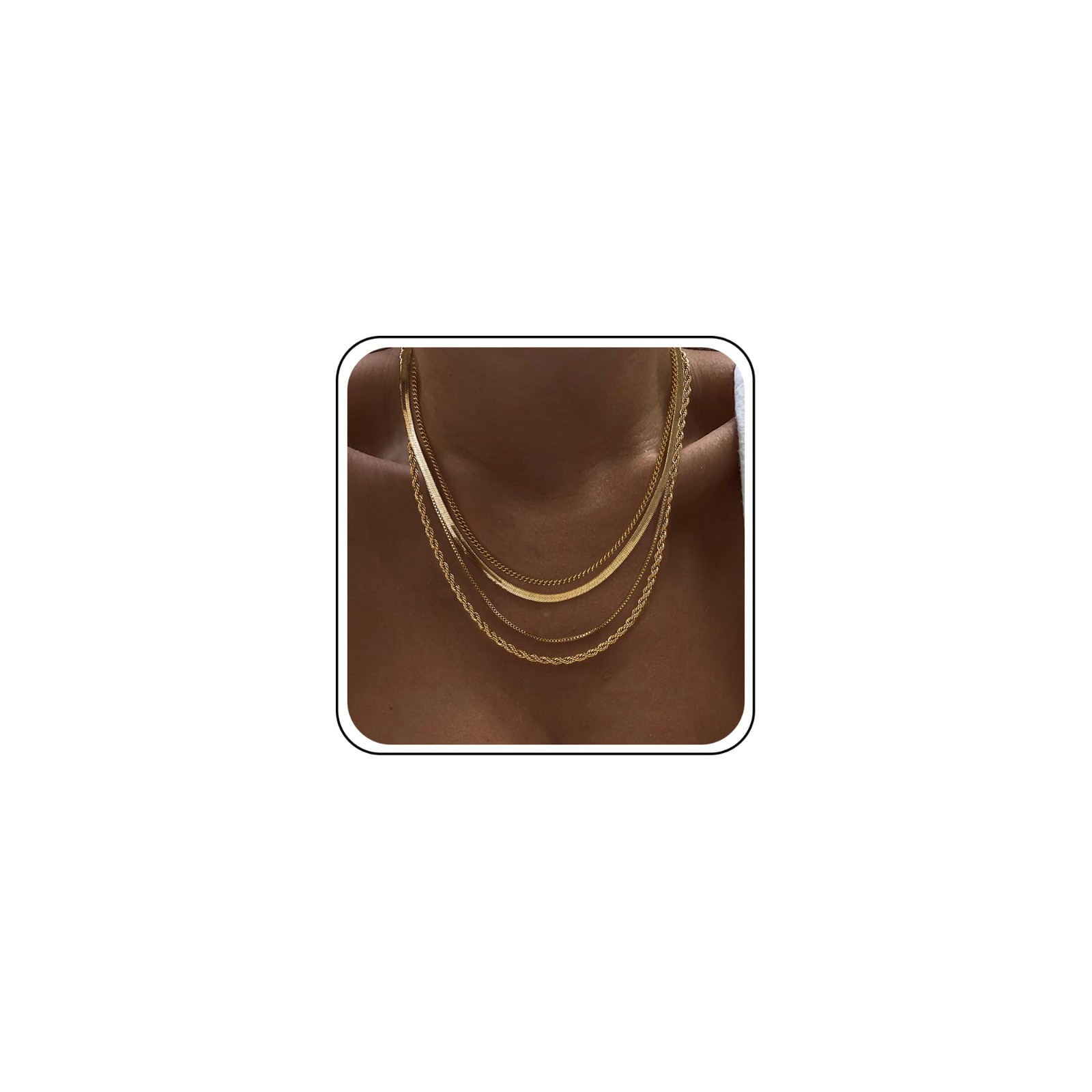 Layered Necklaces for Women – Chunky Gold Plated Herringbone/Snake/Rope Chains,