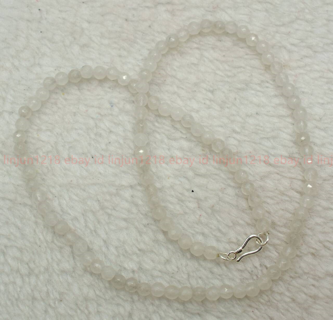 Beautiful New 4mm Faceted White Jade Gemstone Beads Necklace Bracelet 18/7.5in