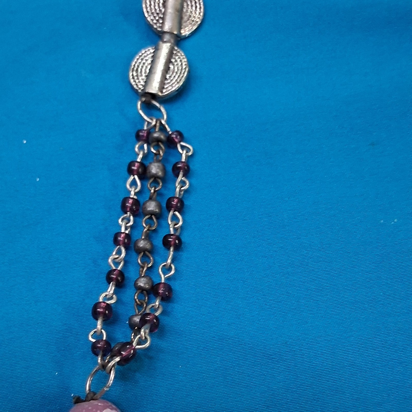 Vintage Glass & Stone Bead Silver Tone Lobster Clasp Necklace