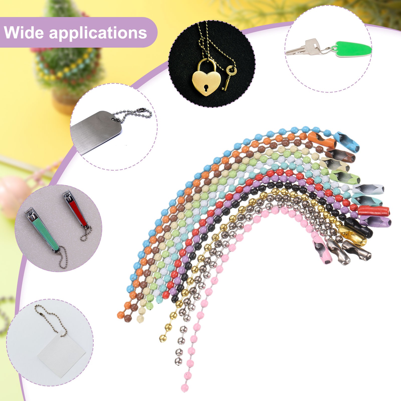 220pcs 100mm Metal Ball Bead Chain Clasp Black