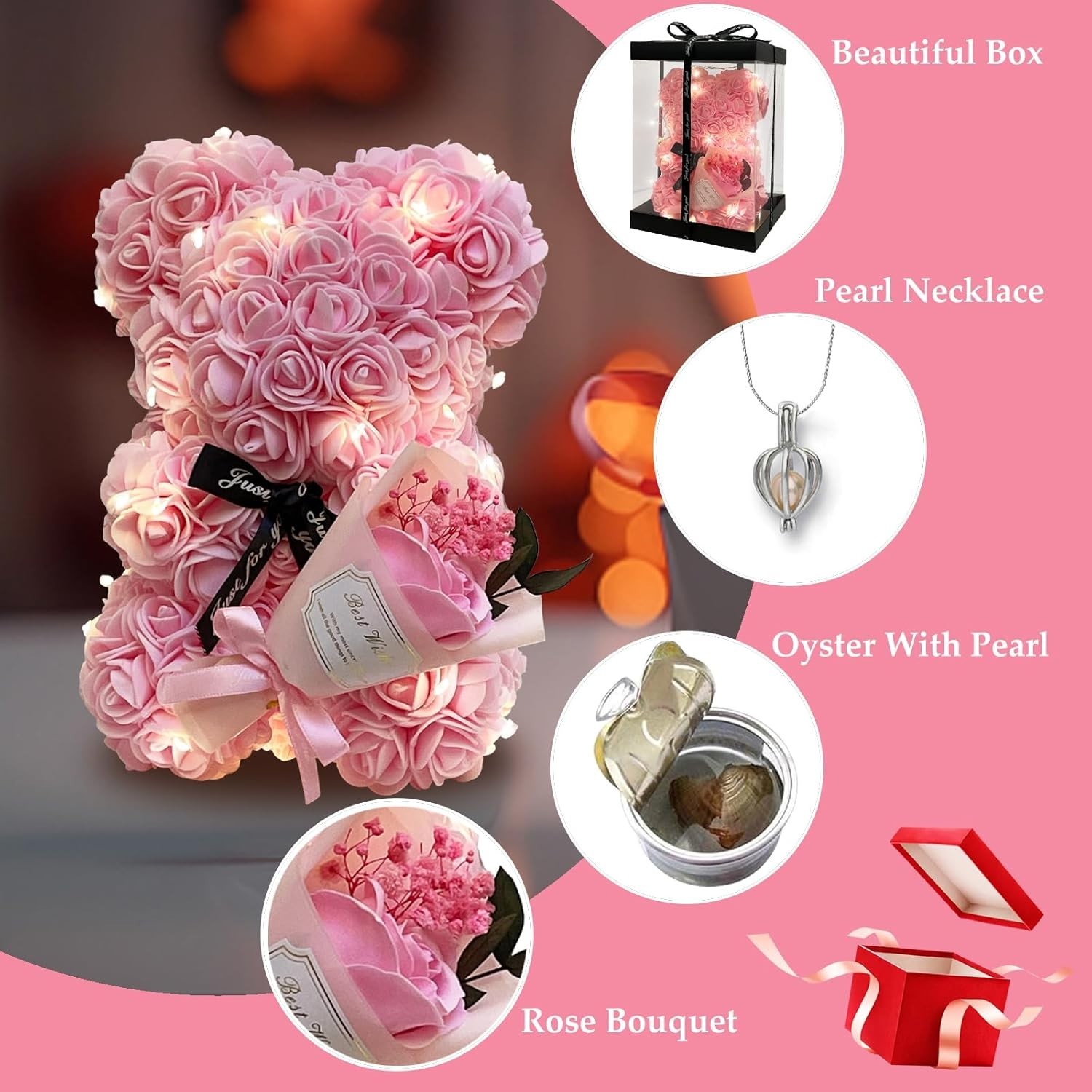 Women Gifts Ideas for Valentines Day, Preserved Forever Rose Gift with Necklace*