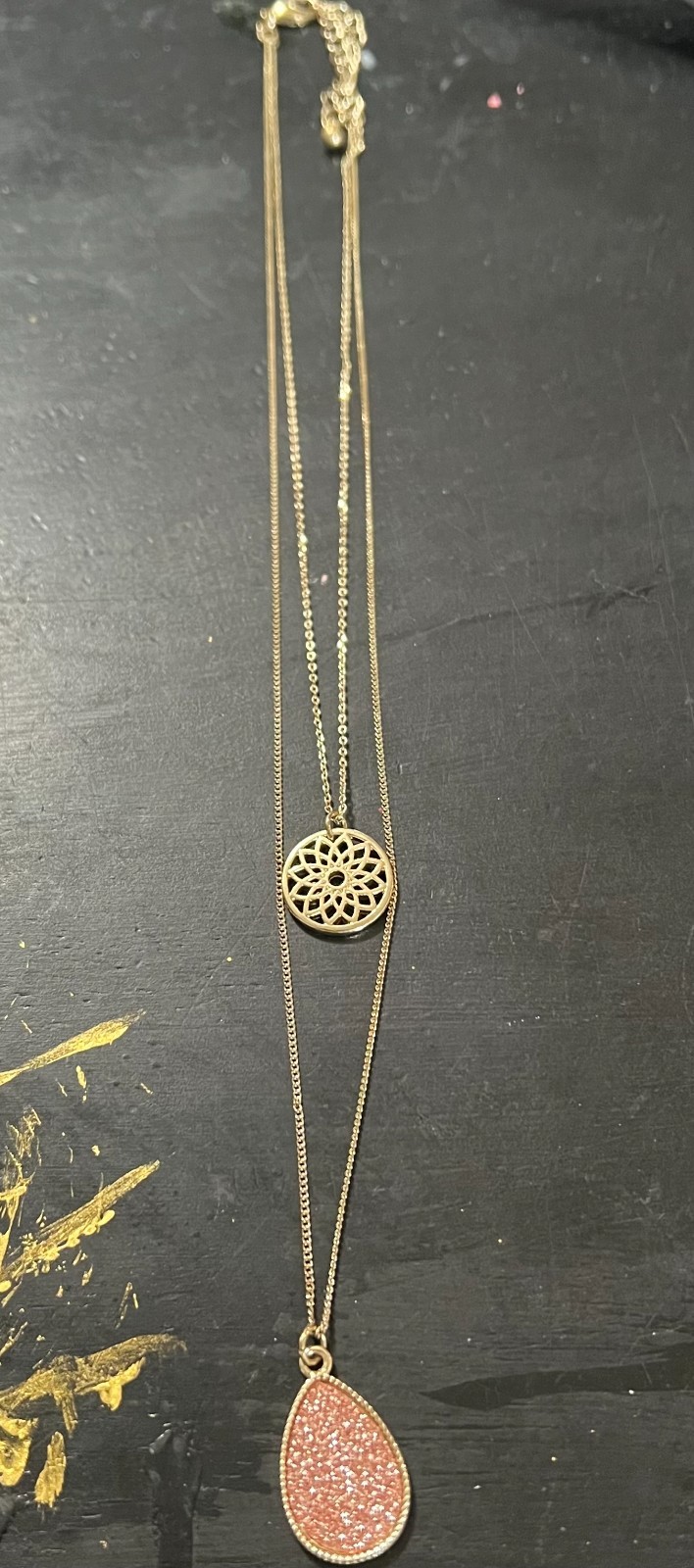 gold and pink 2 chain necklace