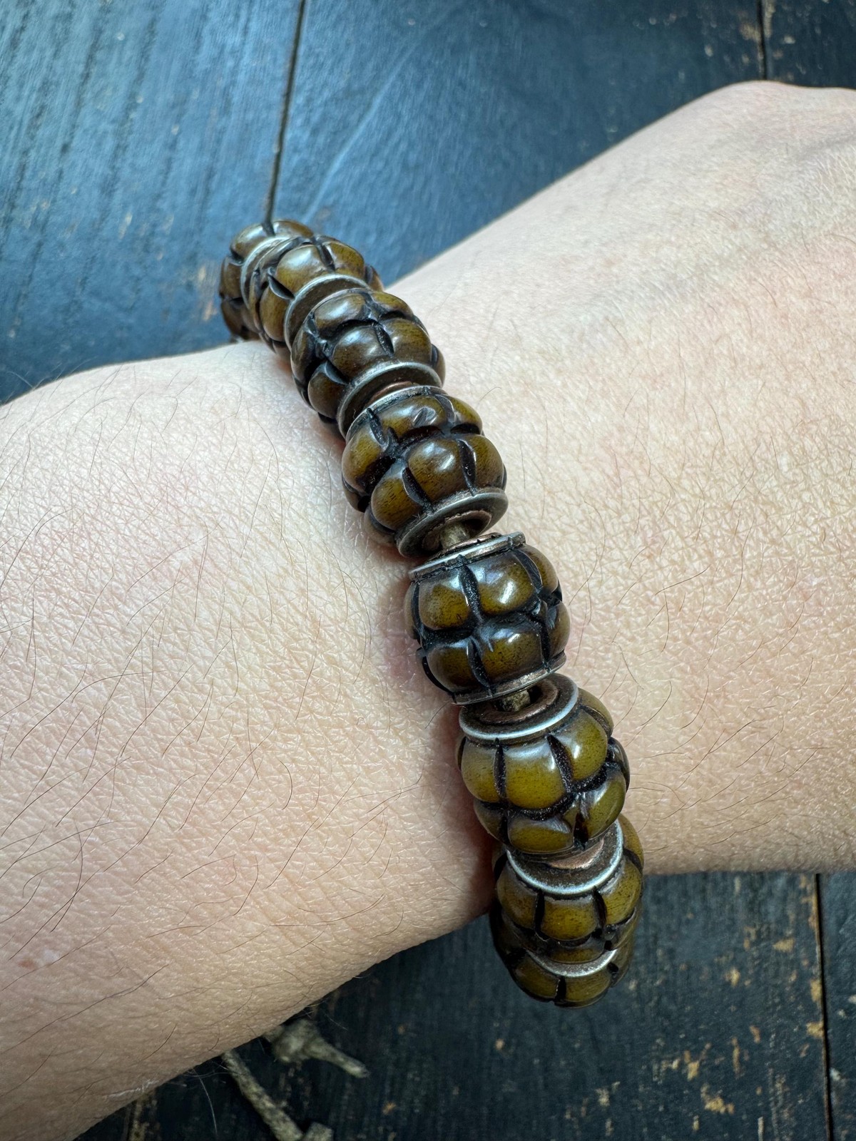 Tibetan Lotus Carved Yak Bone Adjustable Mala Bracelet | Handcrafted Buddhist J