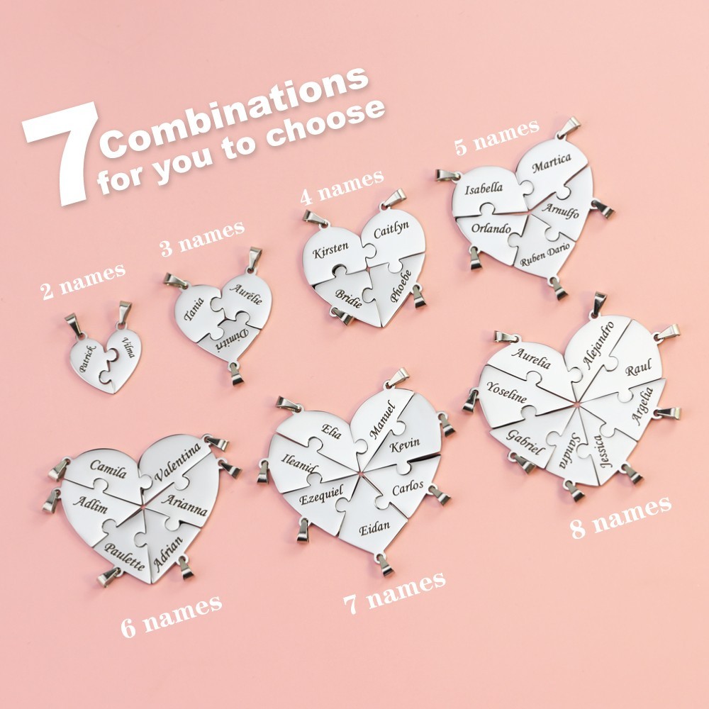 Personalized Puzzle Heart Necklace Custom Engraved BFF Family Birthday Gift Set