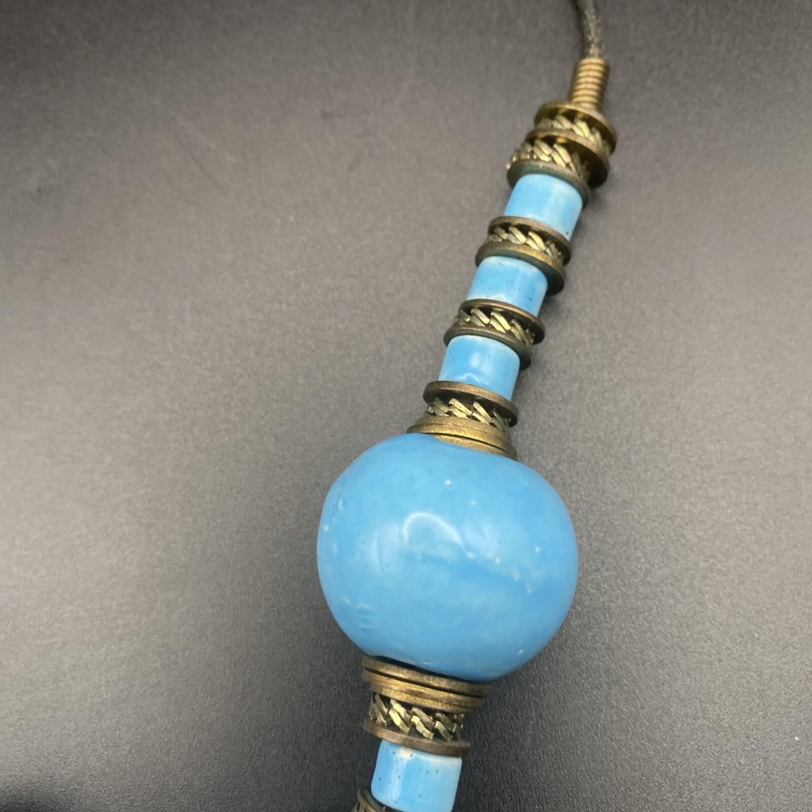 Chunky Necklace 18″ Choker Blue Turquoise Ceramic Beads Metal Disc Boho Western