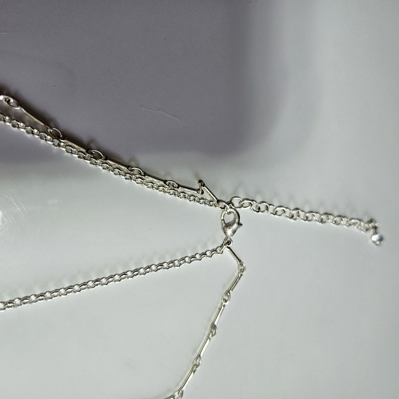 Silver Tone Long Short Layered Necklace 15/32 To 18/35″