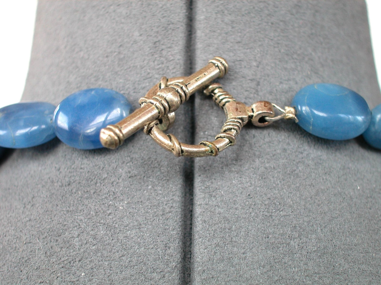Blue Glass Bead Necklace /Silver Tone Pendant Toggle Closure 18″