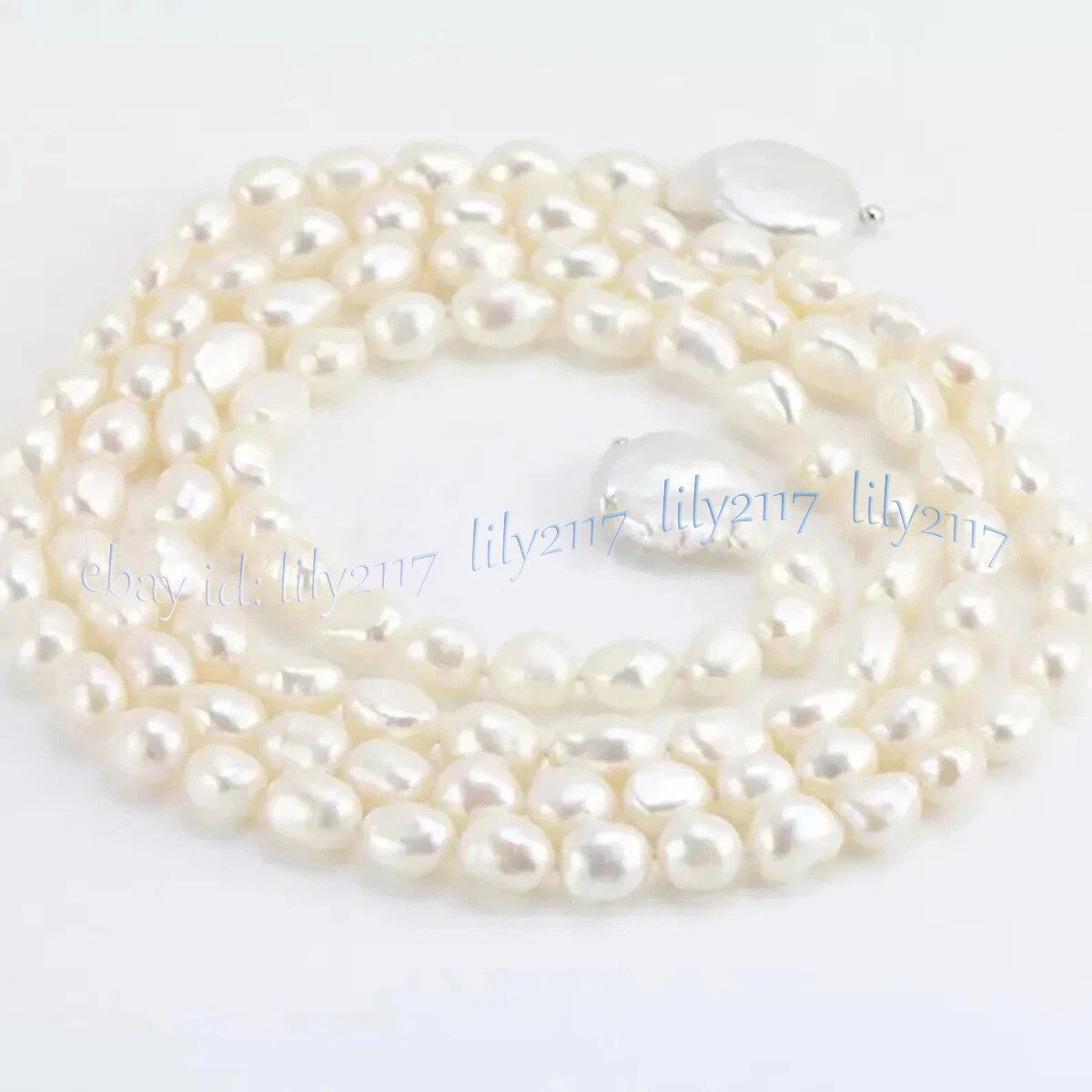 7-8mm Natural White Freshwater Baroque Pearl Teardrop Pendant Lariat Necklace