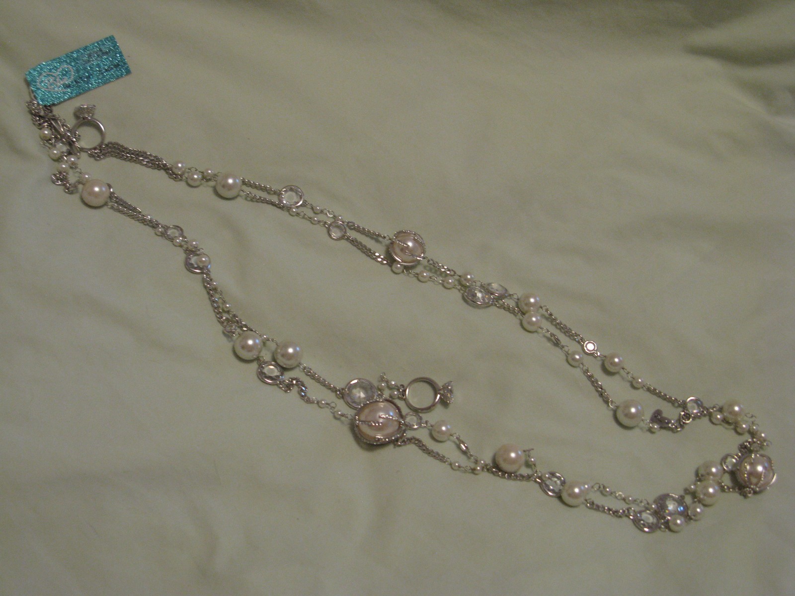 Betsey Johnson Engagement Wedding Crystal Pearl Two-Row Necklace NWT Beautiful!