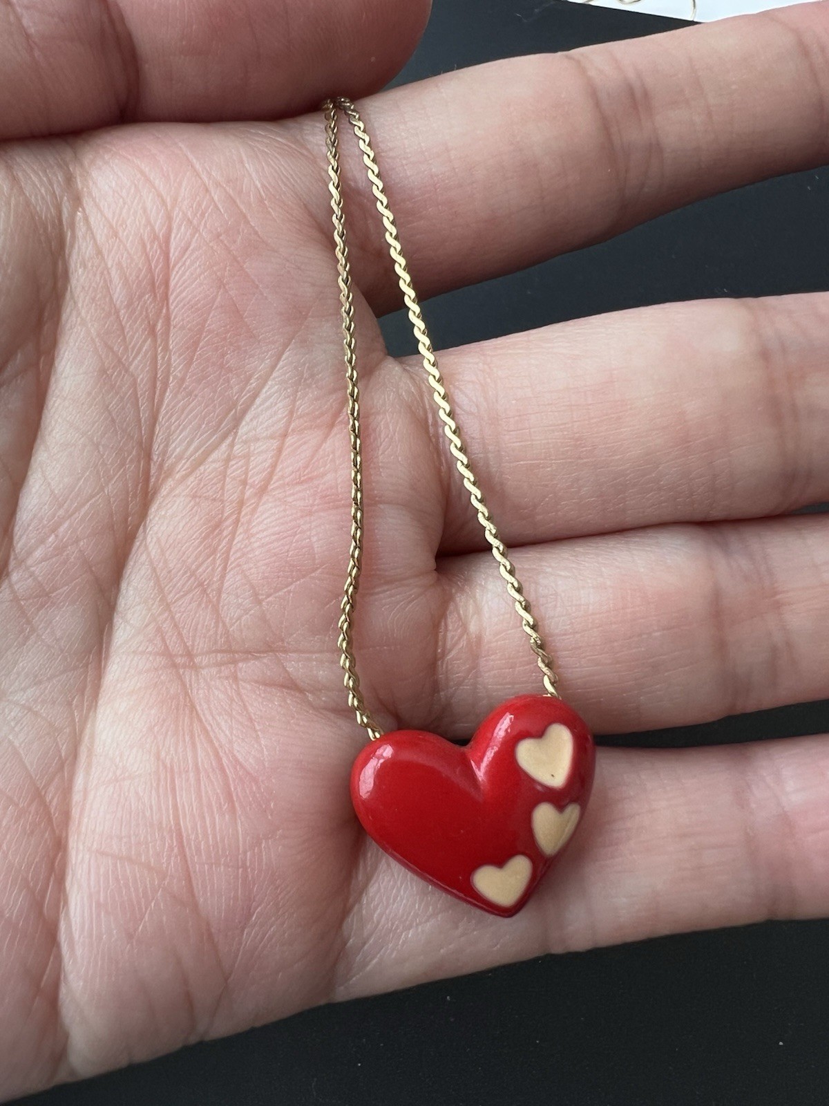 Necklace Pendant Red Enamel Heart Gold Tone Twisted Chain Love Valentine’s Day