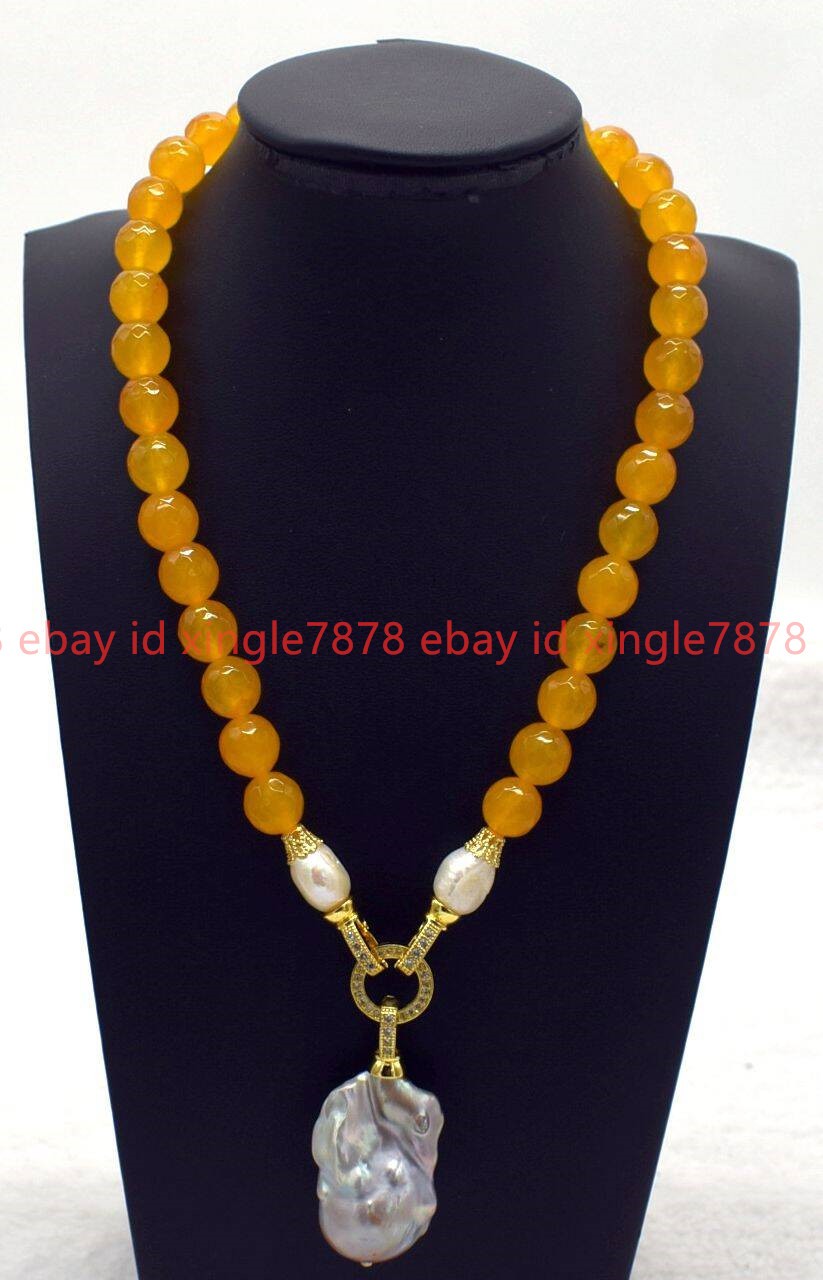 New Natural 6/8/10/12mm Faceted Yellow Jade Purple Baroque Pearl Necklace16-28in