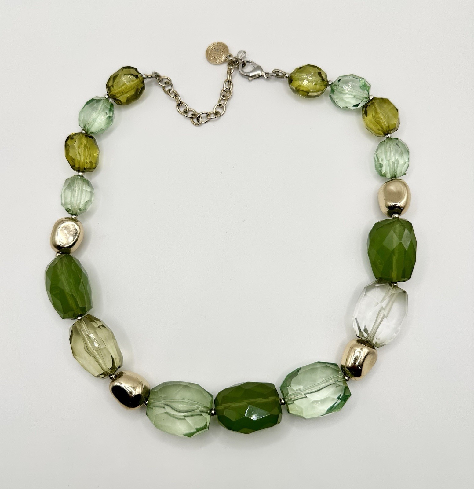 Dana Buchman Faceted Acrylic Green Bead Statement Necklace 17-20”
