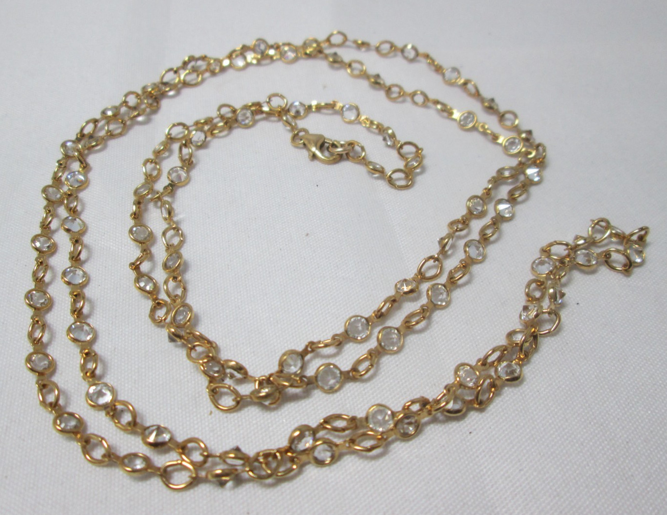 Long 14/20 Gold-Filled Necklace with Many Crystal Stations 34″ Lobster Clasp