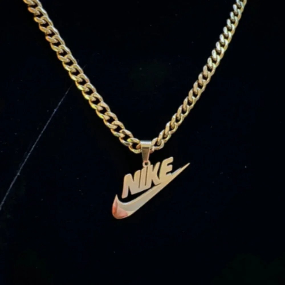 Nike Necklace – Swoosh Necklace – 5mm Cuban – 22″ Chain – Gold – Fathers Day Y2K