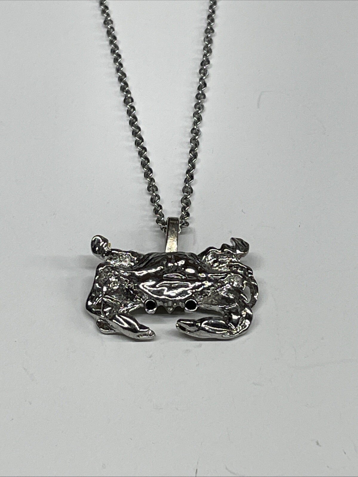 Crab Small Silver Necklace Stainless 20” Rhodium Coastal Sea Life Jewelry NEW