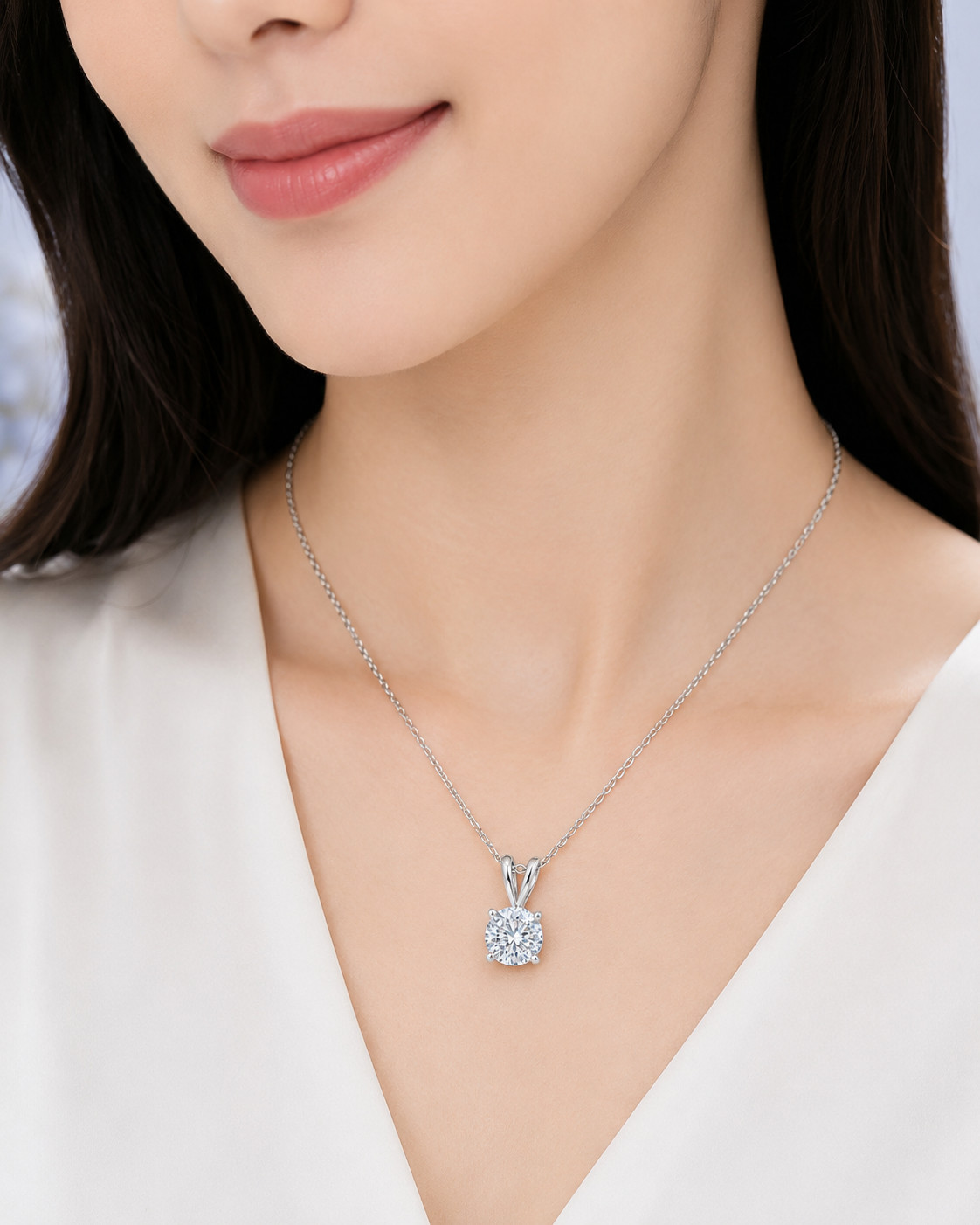 Round Brilliant Cut Solitaire Moissanite Diamond Pendant Necklace For Women