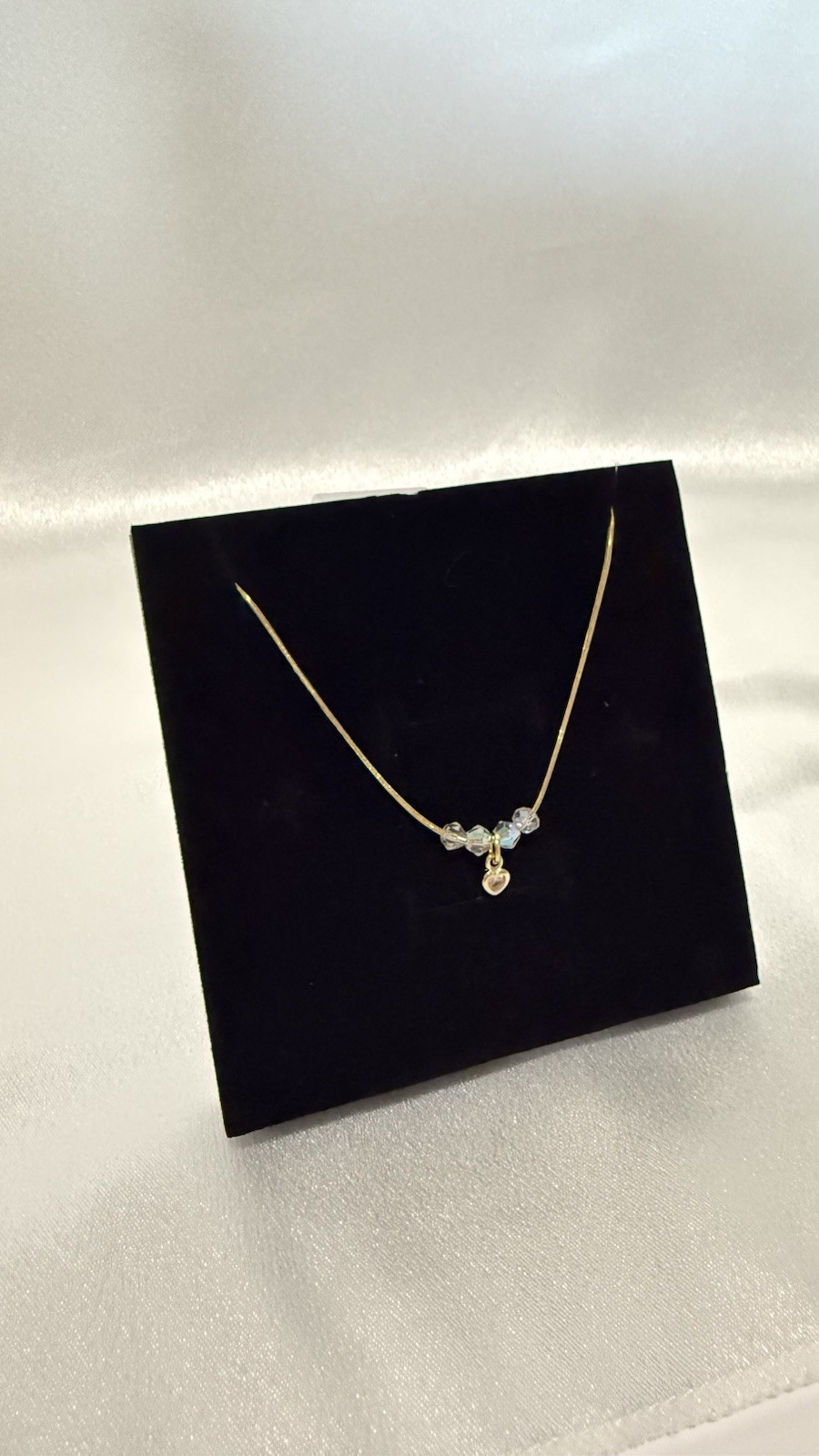 Gold Tone Snake Chain Necklace w/ Clear Round Crystal Round Charm Pendant