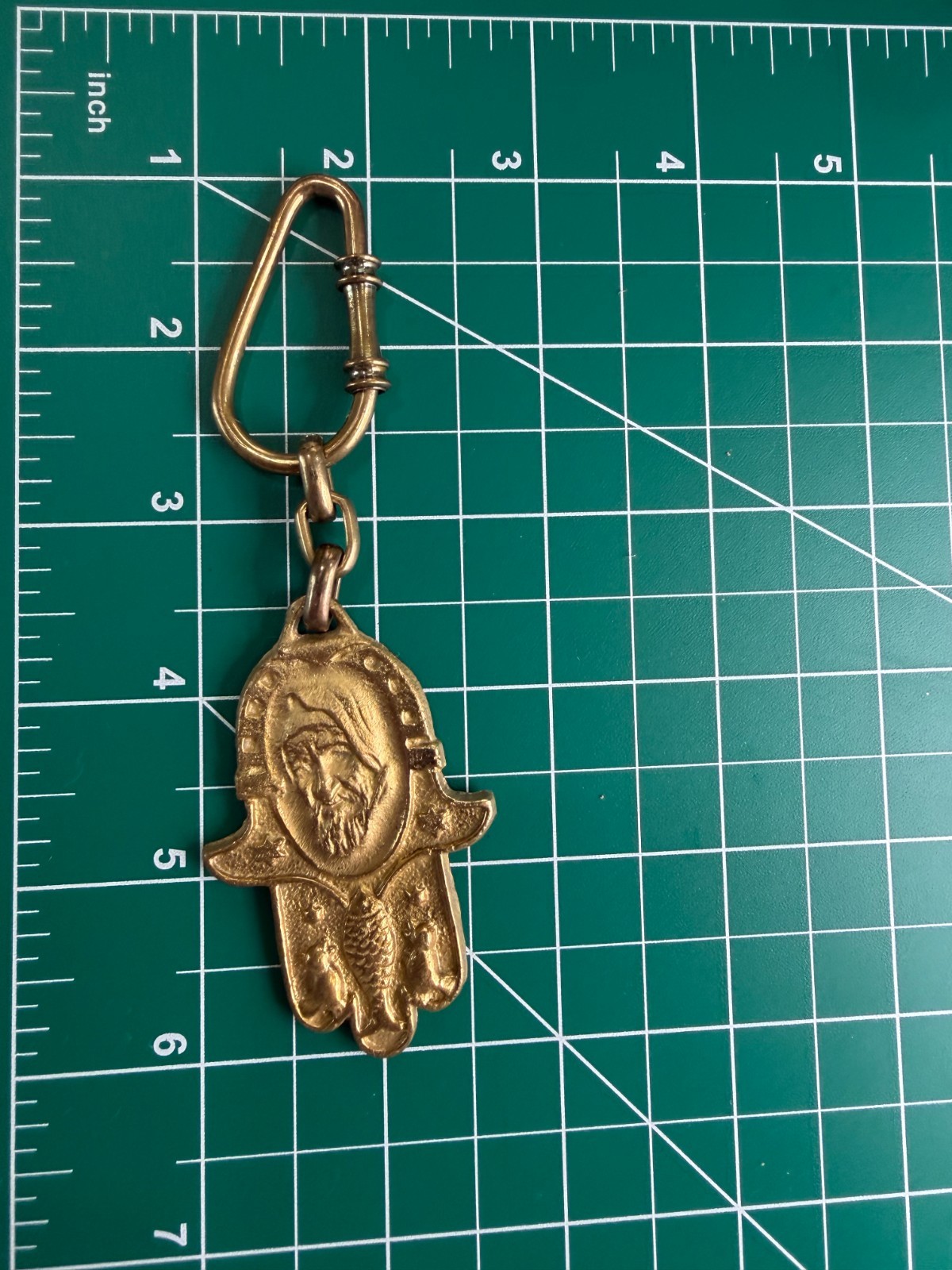 Vintage Brass Hamsa Penant Image Baba Sali-Revered Moroccan-Israeli Rabbi