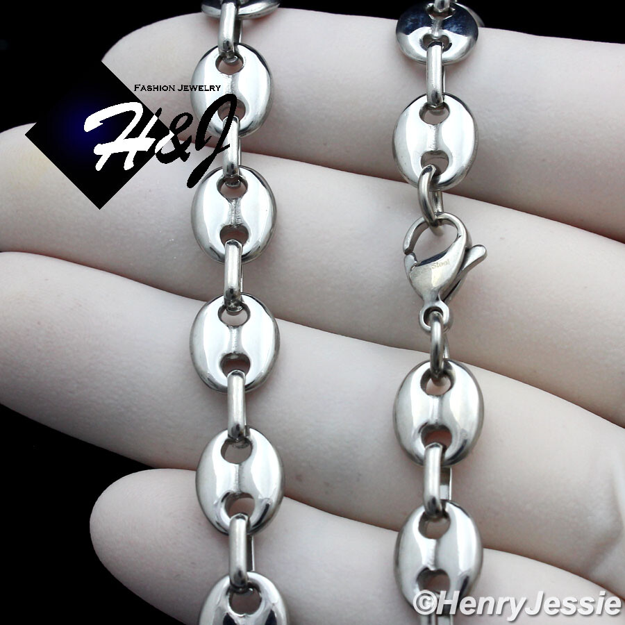 18″-40″MEN Stainless Steel 8mm Silver Puffed Mariner Link Chain Necklace*N164
