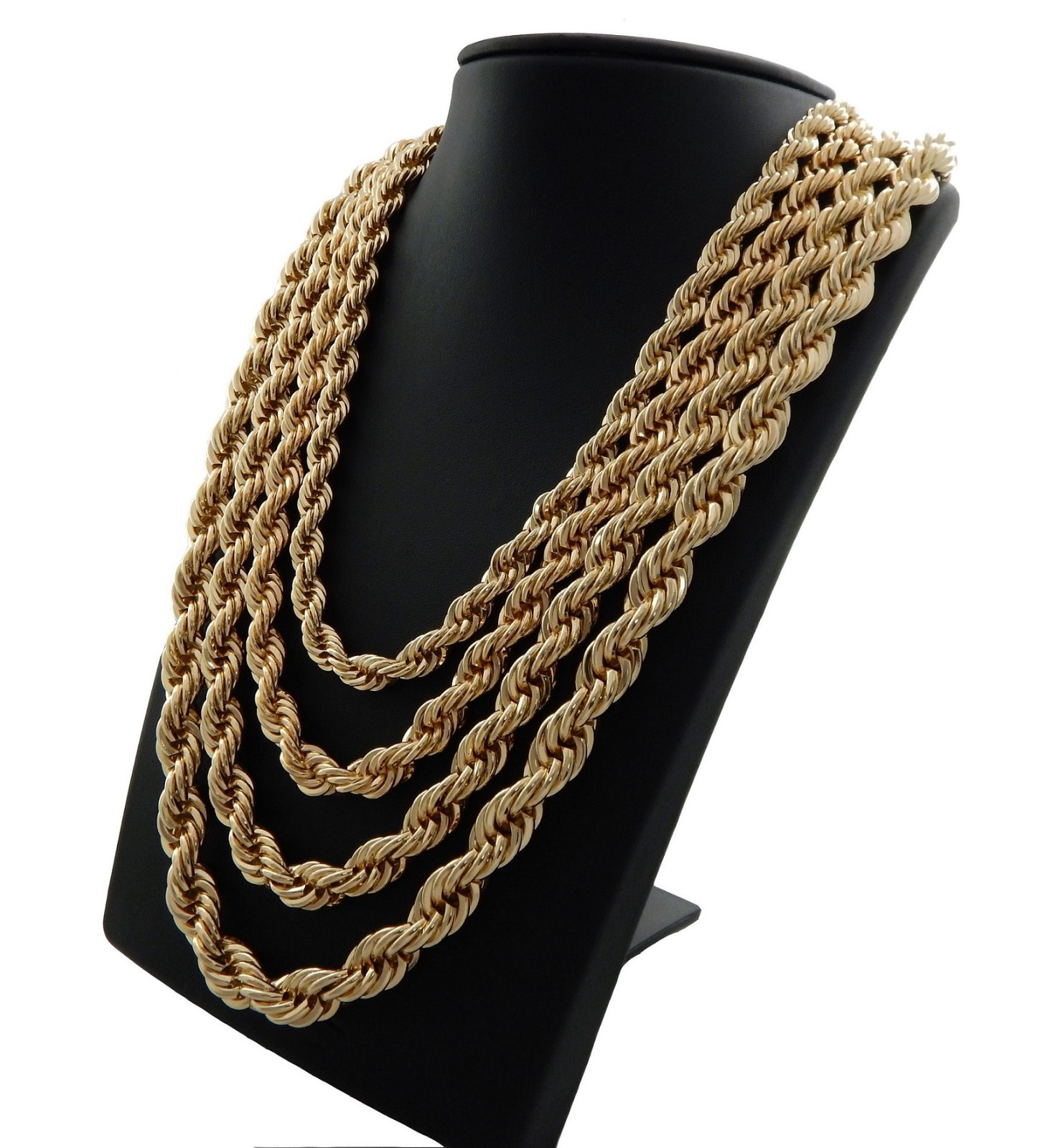 Mens Rope Chain Necklace 14k Gold Plated 2.5mm to 10mm 20″ 22″ 24″ 26″ 30″