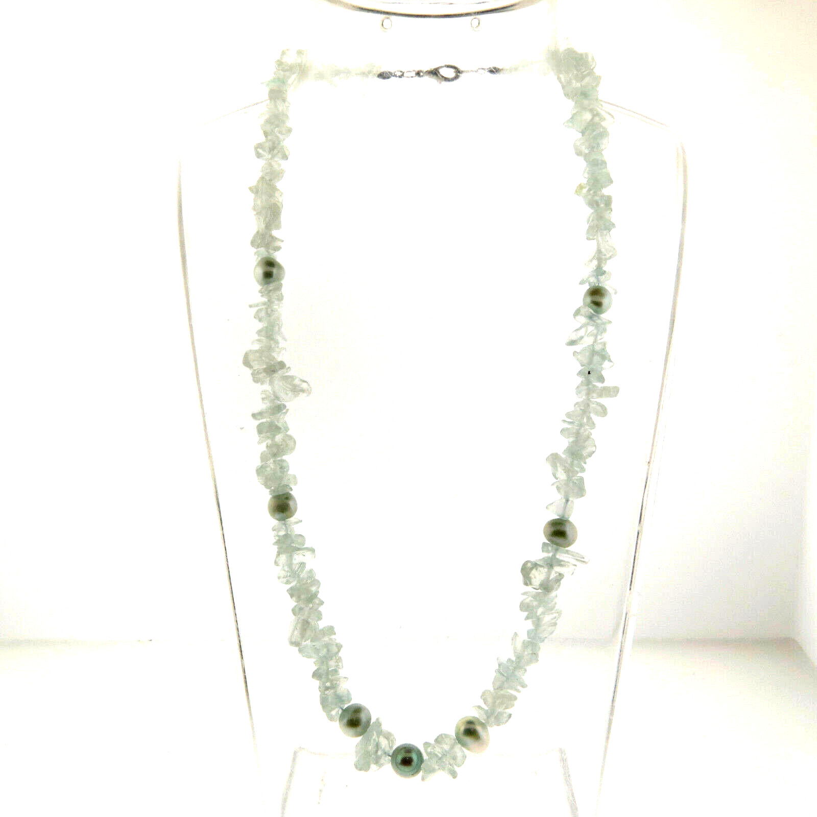 Blue Rock Crystal Quartz and Fresh Water Pearl Necklace 8mm 18″