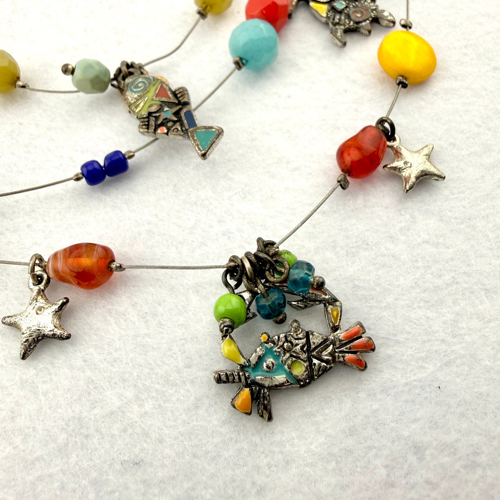 Chicos Sea Life Necklace Colorful Fish Charm Statement Jewelry Whimsical Coastal