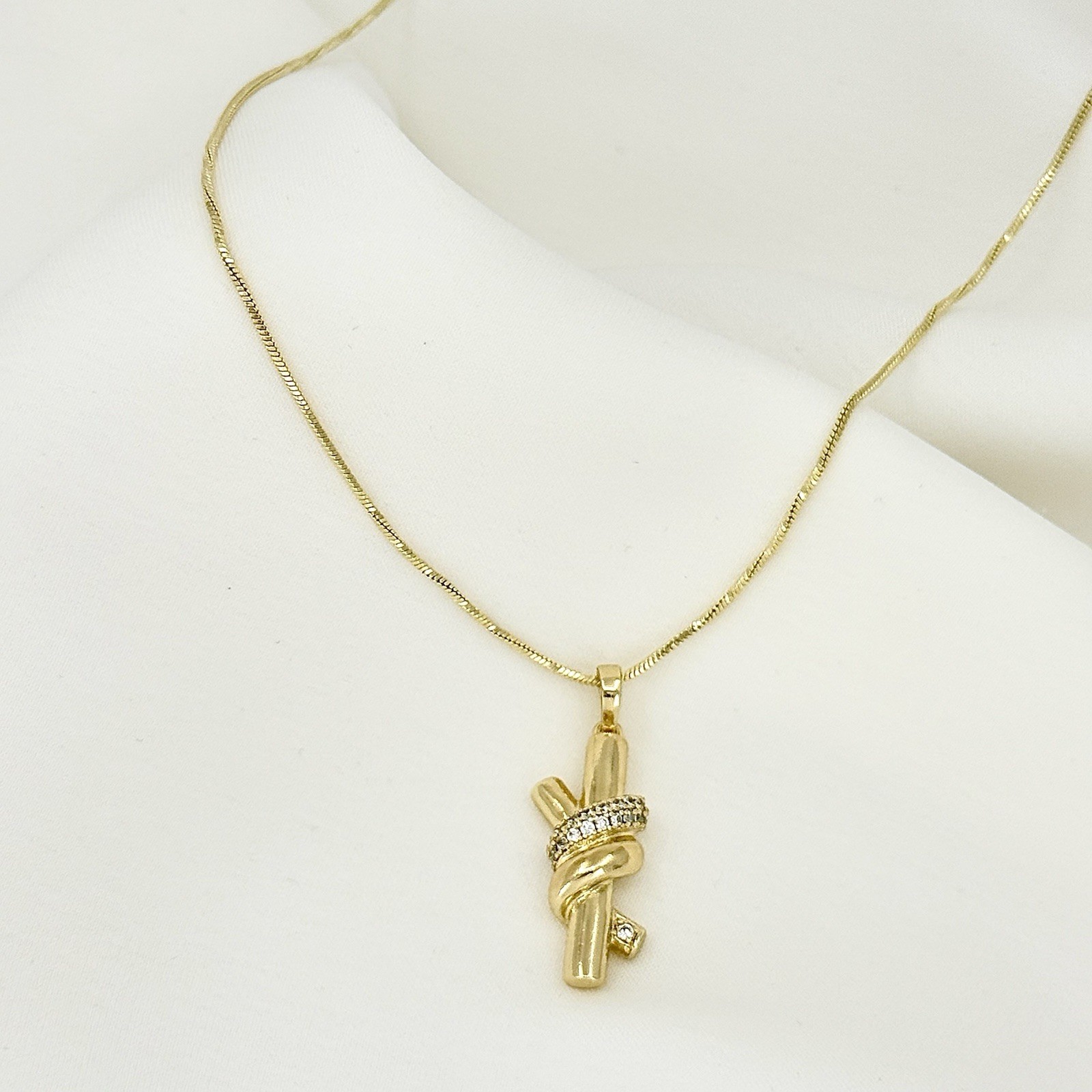 14K Gold Plated Knot Necklace with CZ Detail | Elegant Minimalist Jewelry