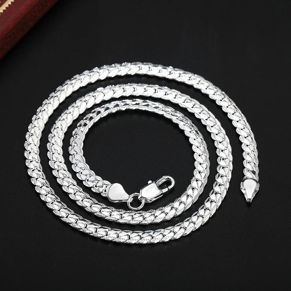925 Sterling Silver 6mm Chain Necklace For Women Man Fashion Wedding Engagement