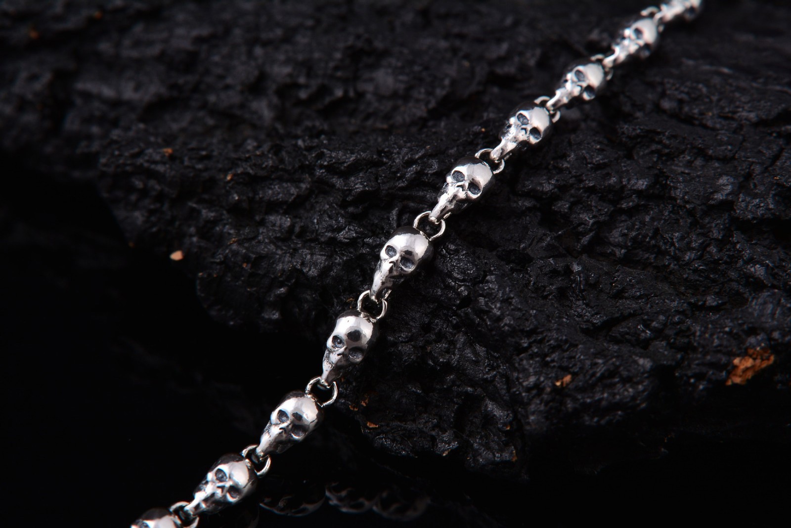 SKULL LINK CHAIN Necklace HEAVY Biker Gothic Statement 5mm 18″-28″ S925 Silver