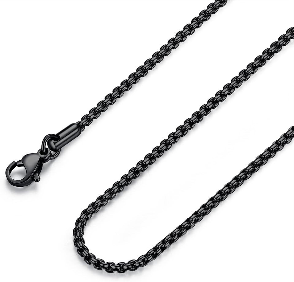 Mens Womens Stainless Steel Black Rolo Cable Chain Necklace, round Box Chains fo