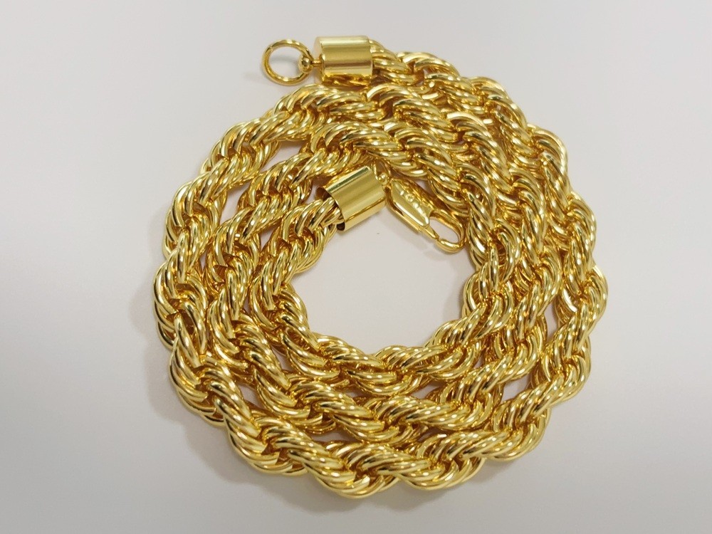 18K Yellow Gold 10mm Diamond Cut Rope Chain Necklace Mens Womens 24in 26in 28in