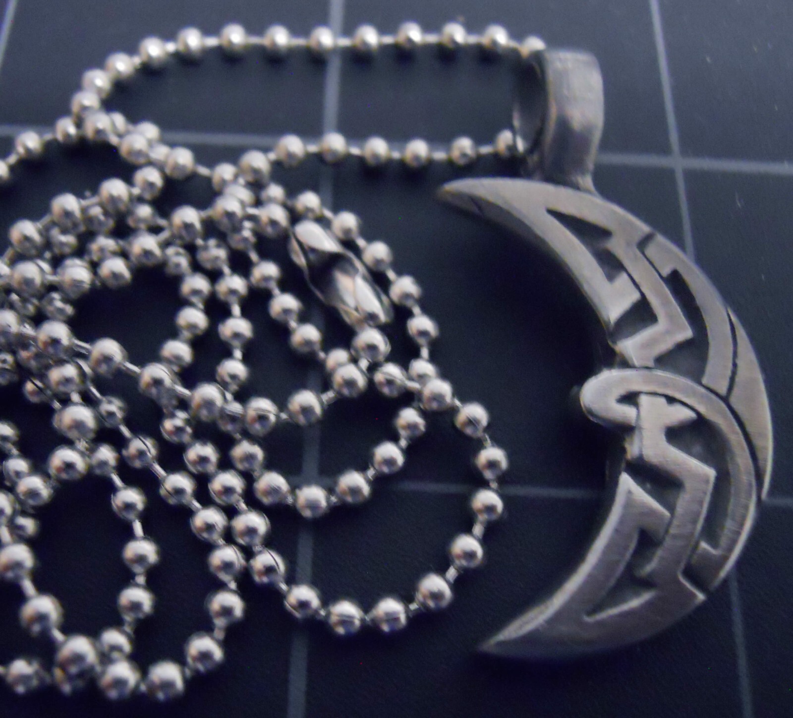 Tribal Moon Necklace Stainless Ball Chain New Quarter Moon Crescent Pendant