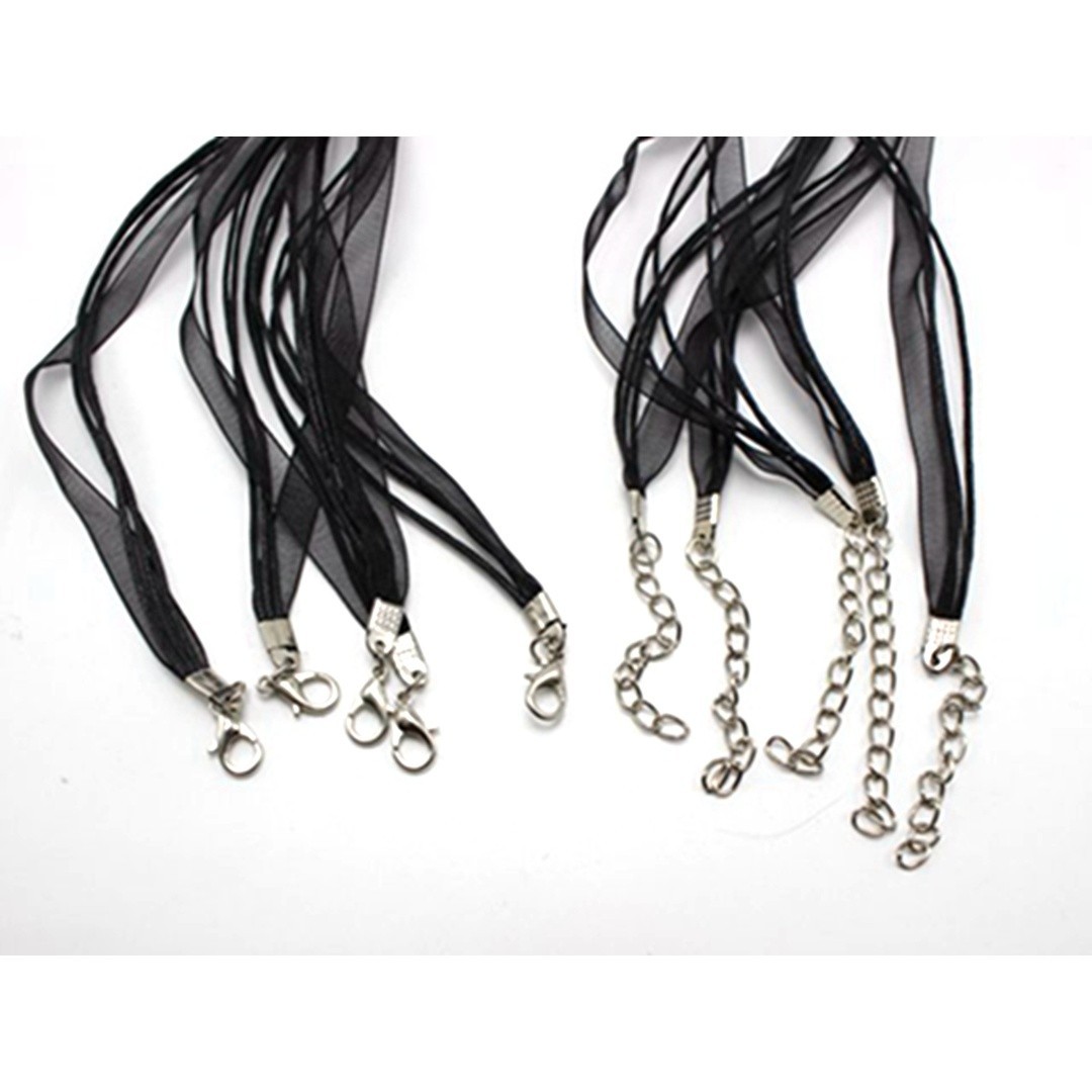 100 Black Organza Ribbon Waxen Cord Necklace 17″ Lobster Clasp Fit DIY Pendant