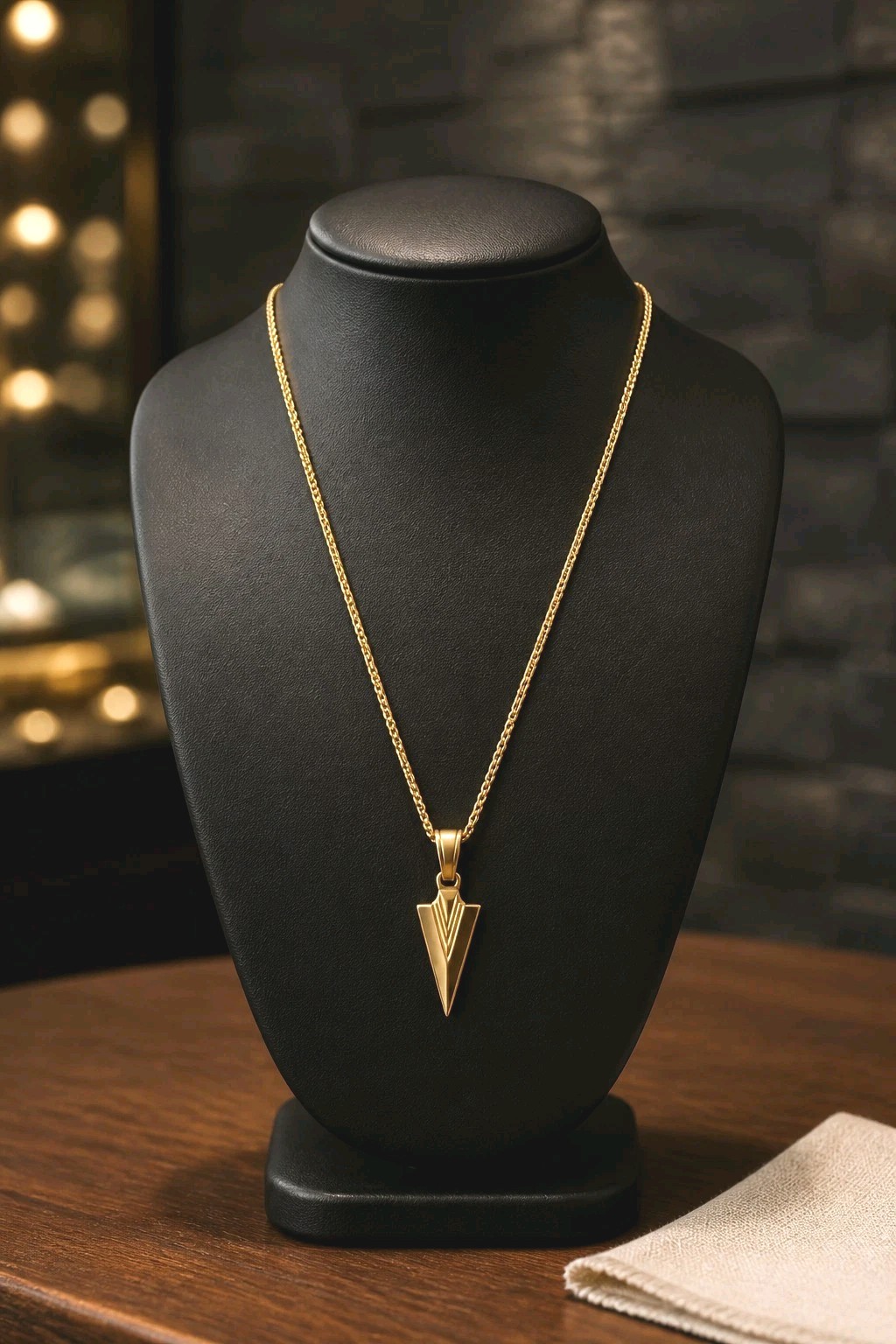 Gold Plated Arrowhead Spear Point Pendant Native Style Venetian Box Chain 22″