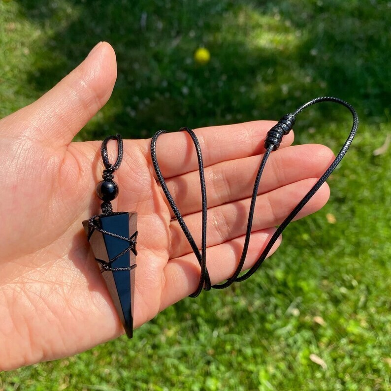 Natural Black Tourmaline Point Crystal Pendant Healing Necklace for Women Men