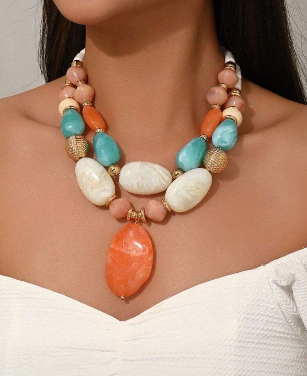 Resin Chain Link Multi Necklace Colorful Chunky Acrylic Statement Boho Retro NEW