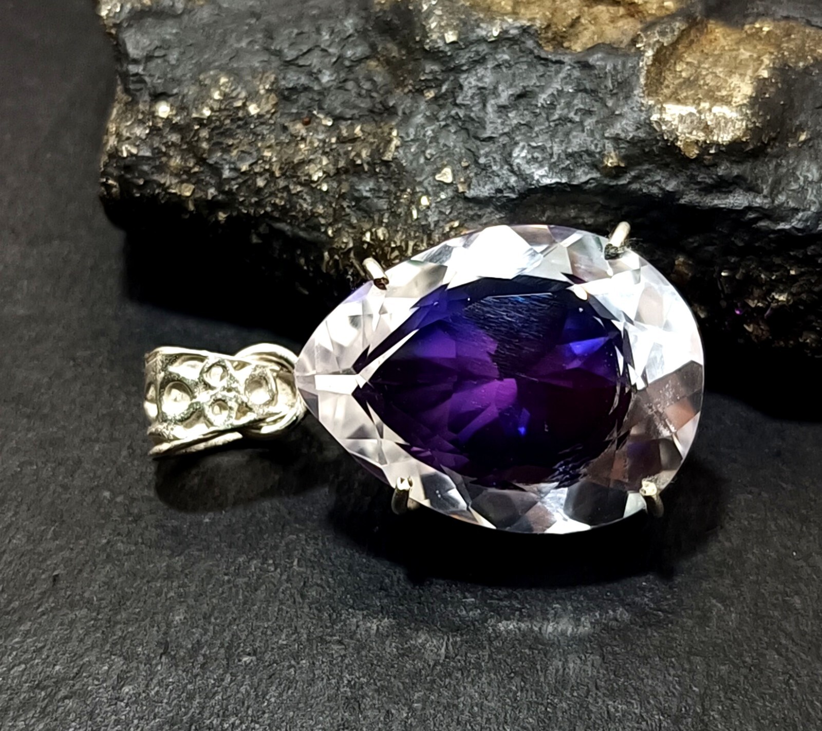 Bi-Color Rare Pitambari Sapphire Pear Natural 63.00 Ct 925 Silver Pendant Gem