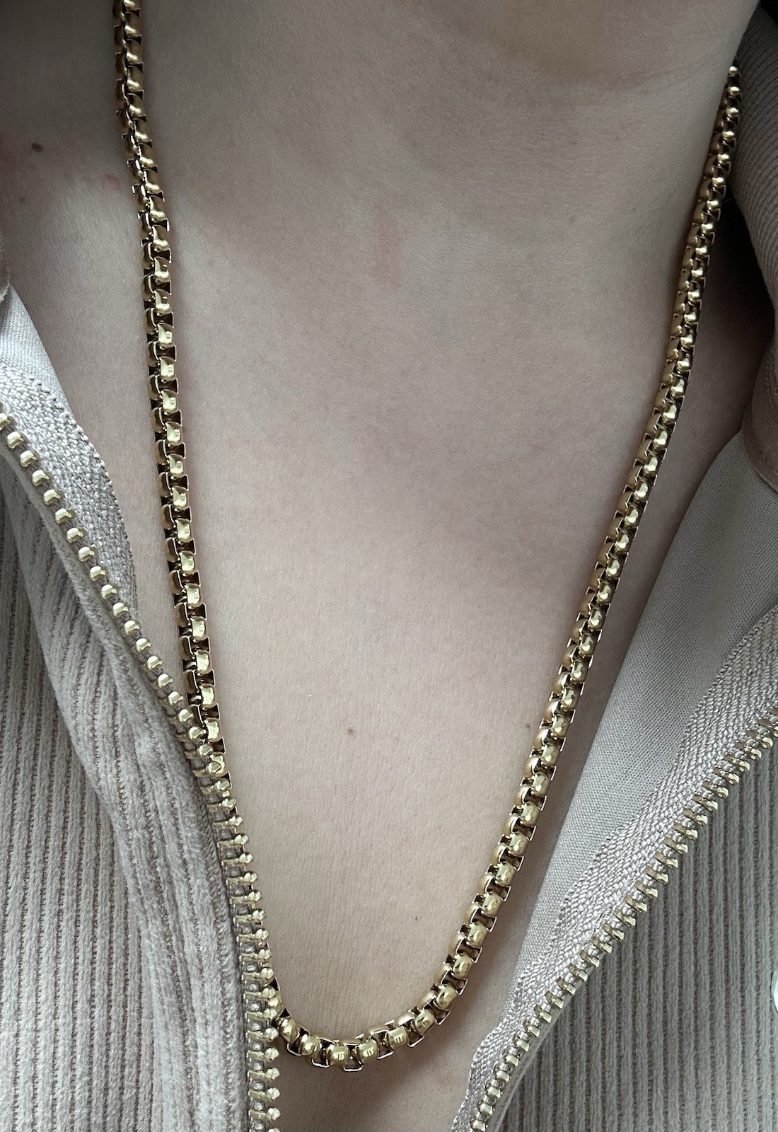 Premium 18K Layered 60cm (24’) Long Venetian Box Chain Necklace 4mm Wide Links
