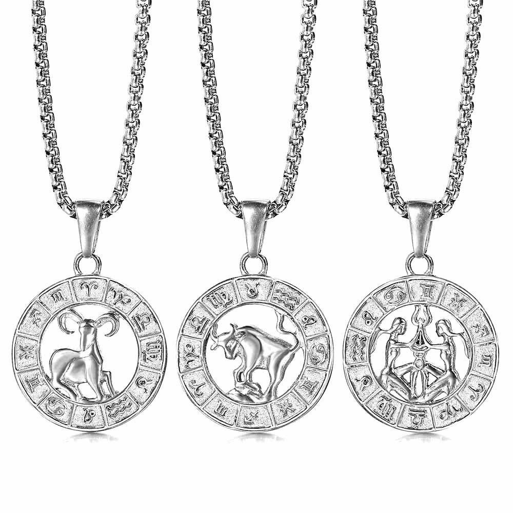 Silver/Gold Plated 12 Zodiac Signs Constellation Link Necklace Pendant Women Men