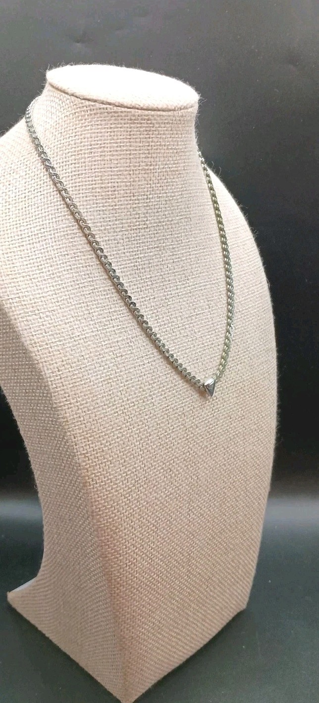 Vintage Monet Necklace Silver Tone Flat Curb Link Modernist Triangle Pendant 15″