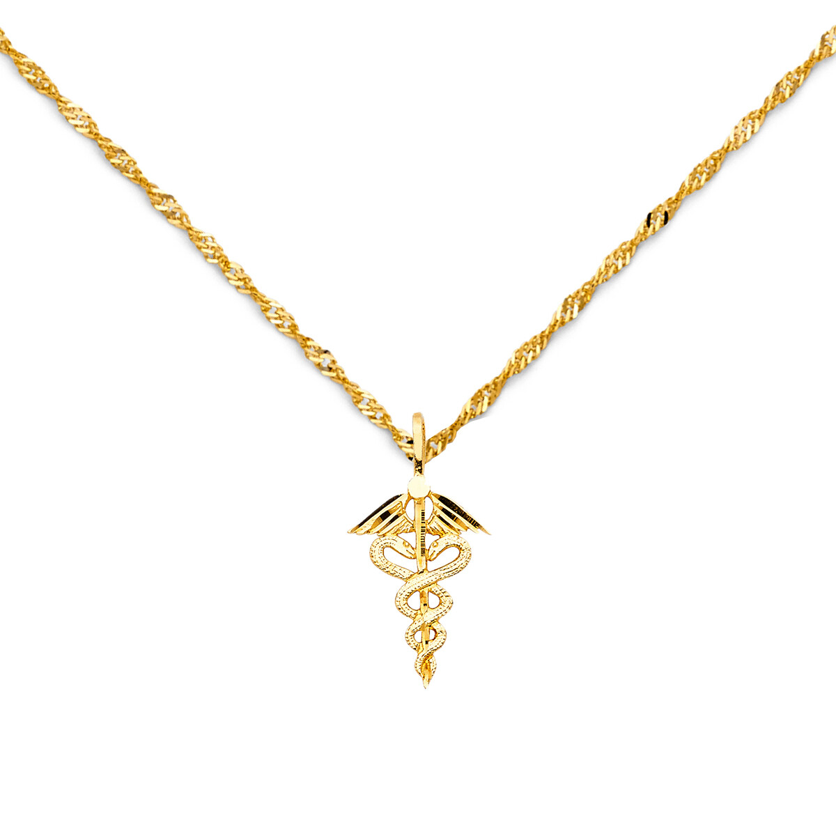 14K Yellow Gold 1.2mm Singapore Chain with Symbol Pendant 16″ 18″ 20″ 22″ 24″