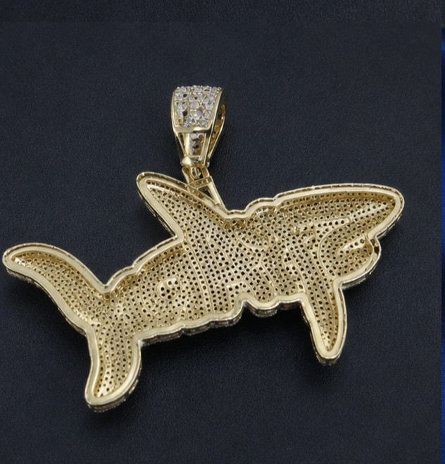 8Ct Moissanite Custom Name Shark Men’s Hip Hop Pendant 14K Yellow Gold Plated