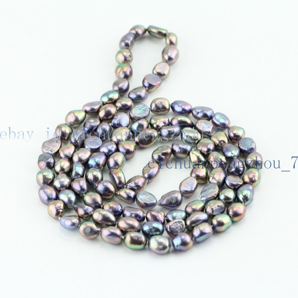 48” Natural 8-9mm Tahitian Peacock Black Baroque Pearl Long Necklace AA